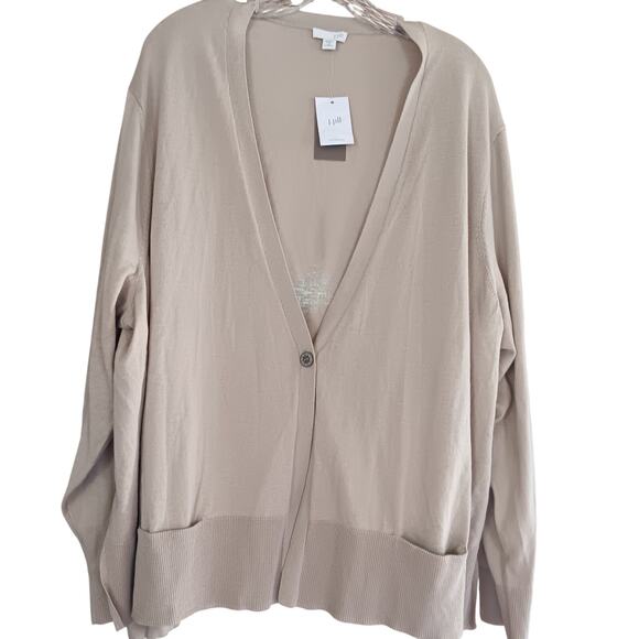 NWT J.Jill Tan Silk Blend V-Neck Cardigan Sweater Size 3X - Picture 1 of 4